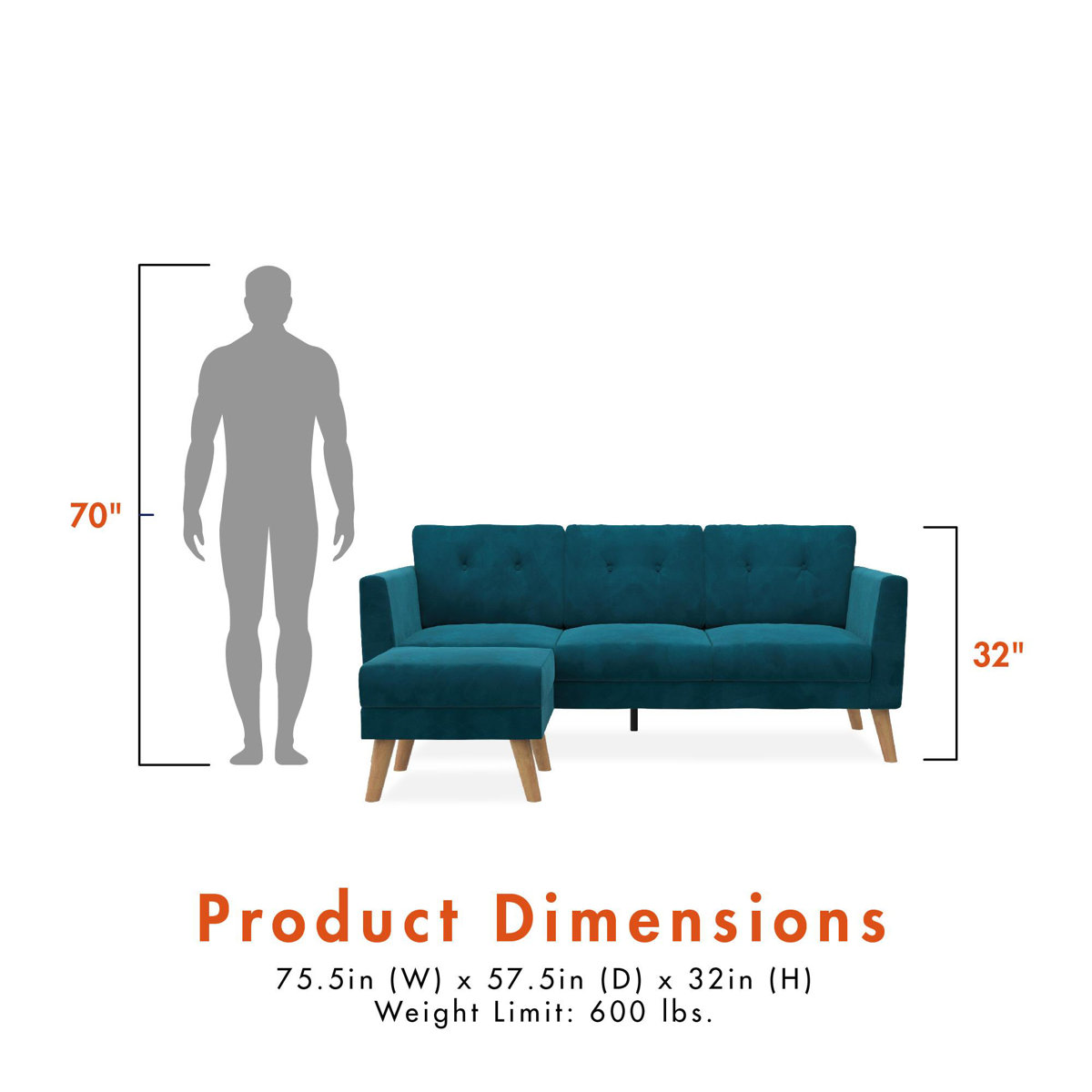 CosmoLiving by Cosmopolitan Gloria 75.5'' Wide Velvet Reversible Sofa & Chaise with Ottoman